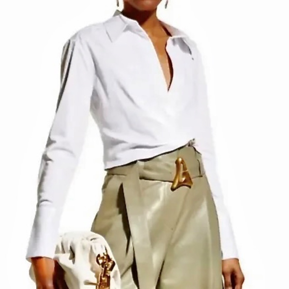 Gauge 81 White Cropped Kavos Cropped Cotton Stretch Blouse XL